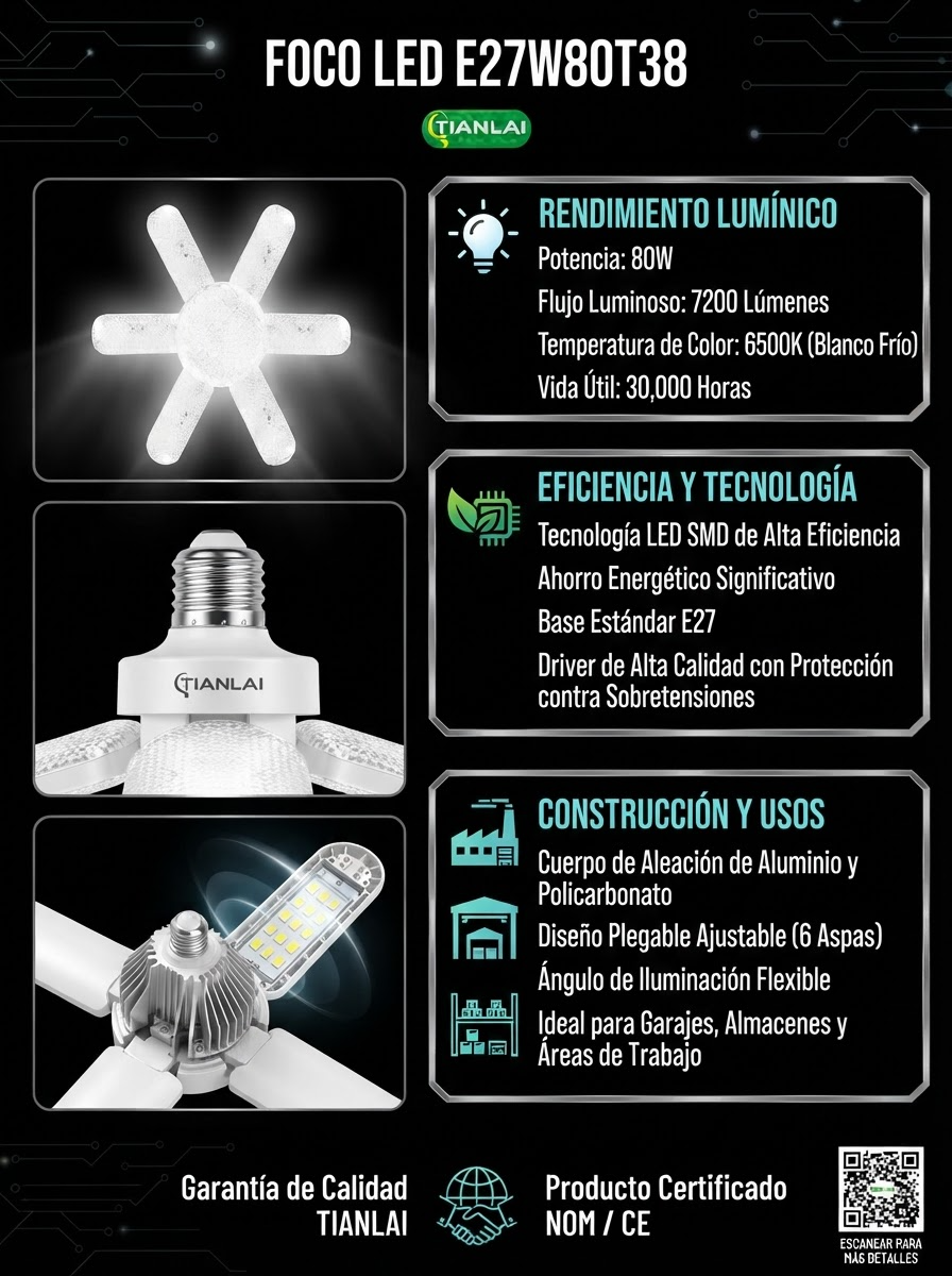 Foco LED Tianlai E27 80W